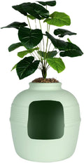 Good Pet Stuff Original Hidden Litter Box Planter, Decorative Cat Litter Enclosure, Carbon Filter, Faux Plant, Round Design, Easy to Clean, Base Kit, Broad Leaf Philodendron, Mint Green