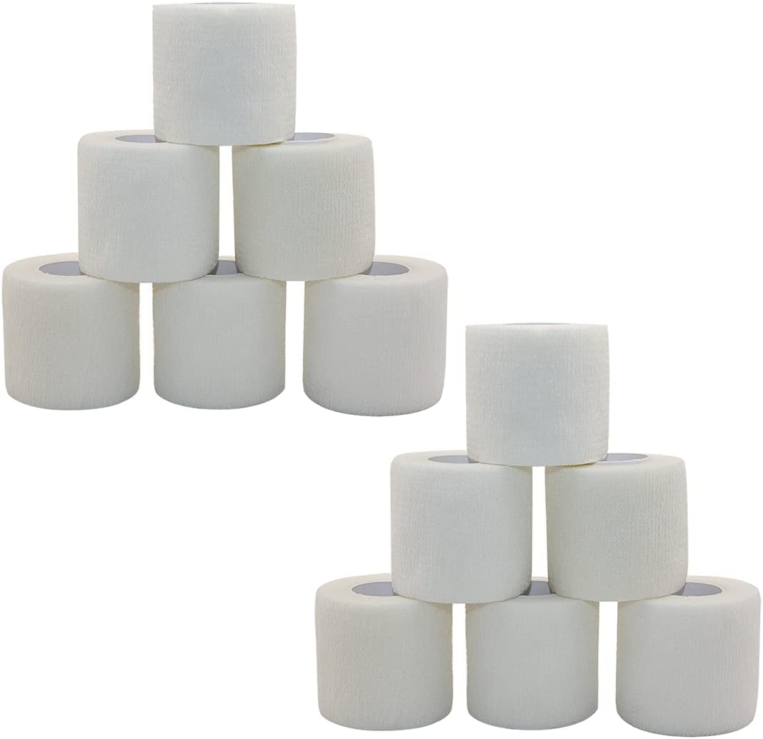 [12 Pack-2" x5Yards] MINGYUE Self Adhesive Bandage Wrap,Athletic Tape,Sports Tape,Wrist and Ankle Wrap Tape,Cohesive Bandage for Vet Tape(White)