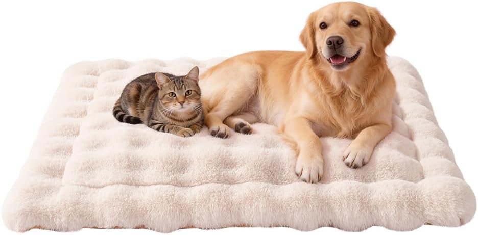 SOMAHE Plush Dog Bed Mat, Machine Washable, X-Large 47x35 Milky White