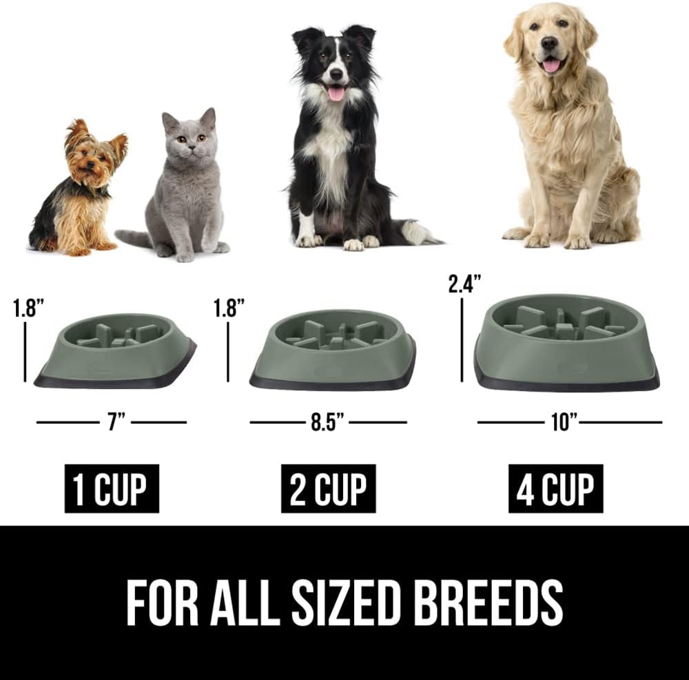 GORILLA GRIP® Patented Slow Feeder Dog and Cat Bowl, BPA Free, 4 Cup Sage
