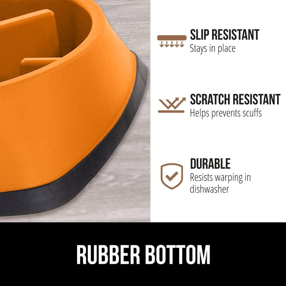 GORILLA GRIP® Patented Slow Feeder Dog and Cat Bowl, BPA Free, 2 Cup Orange
