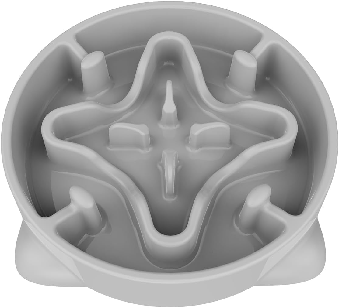Slow Feeder Dog Bowls Medium Breed, Dog Food Bowl Medium Anti-Choking Bloat Stop Puzzle Healthy Eating Bowl (Gray, 2 Cup)
