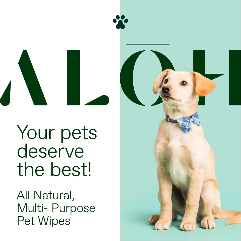 ALŌH Hypoallergenic Multi-Purpose Pet Wipes, All-Natural & Unscented | Grooming & Cleaning Wipes for Paws, Butt, Face & Body - Sensitive Skin Safe with Coconut & Avacado Oil - 3 x 50ct (150ct)