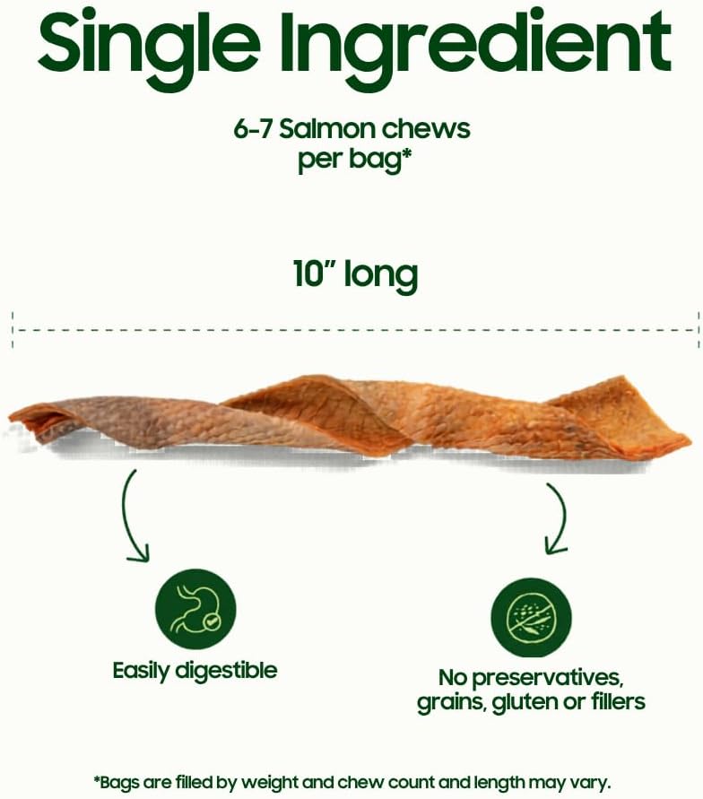 smallbatch Wild-Caught Freeze Dried Salmon Fish Skin Chews for Dogs, 2.5oz