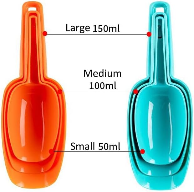 Set of 3 Ice Scoop, Plastic Kitchen Ice Scoop for Canisters or Ice Maker, Food Scoops for Canisters, Freezer, Flour, Dry Foods, Coffee Beans, Pop Corn, Pet Dog Cat Food (Blue)