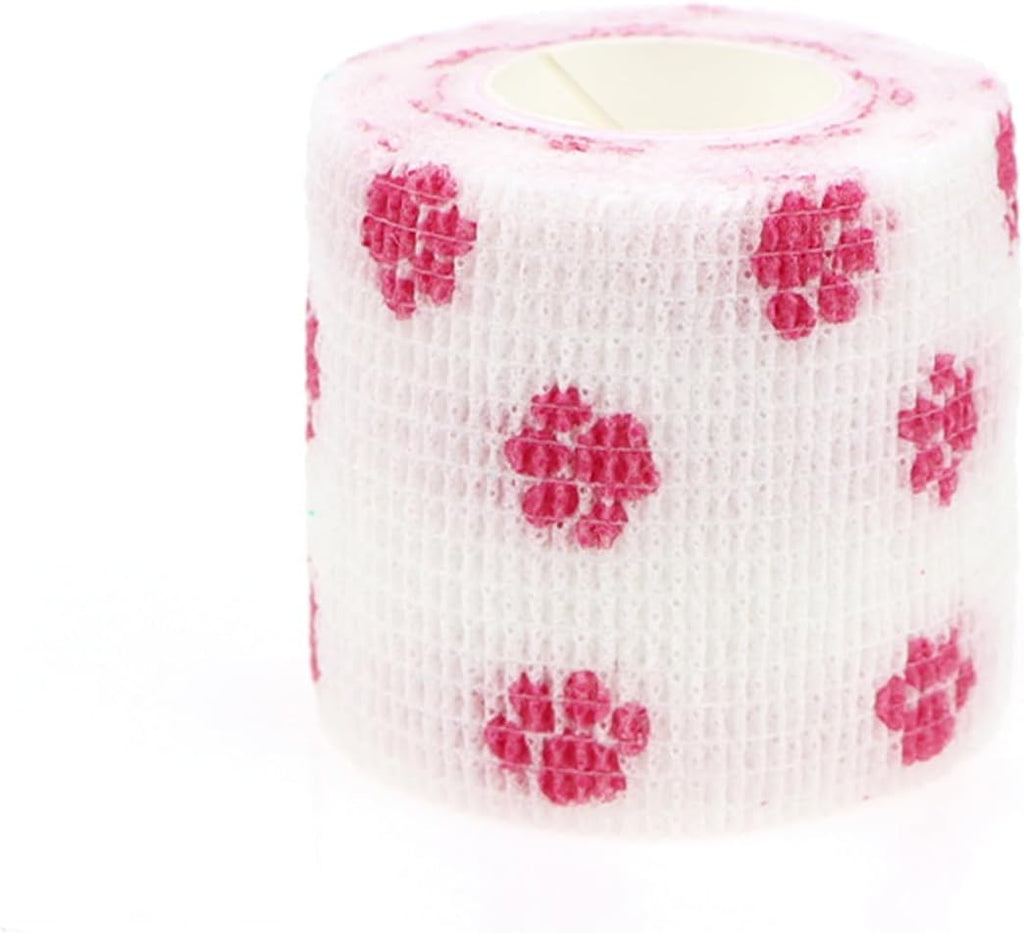Self Adhesive Bandage Wrap Animal Cohesive Bandage Self Adherent Wrap First Aid Tape for Dogs Cats Horses Birds & Wrist Healing Ankle Sprain (2 Inch Pink White Set 6 Rolls)