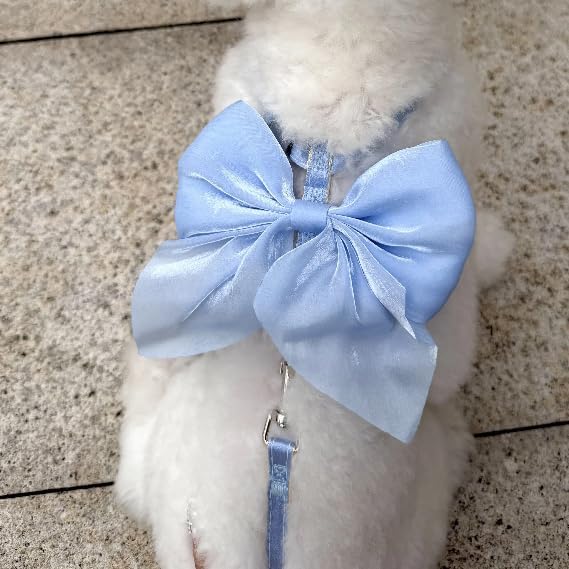 Cute Leash and Bow H-Shaped Design Harness for Small Cats Dogs, Proof Soft Adjustable Vest Easy Control Breathable Harnesses for Small Cats Dogs (Blue M 8-15LBS)
