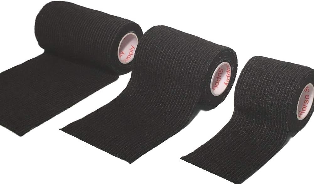 3 Inch Self Adhesive Bandage Wrap - Self-Sticking Vet Wrap - Black, 12 Pack