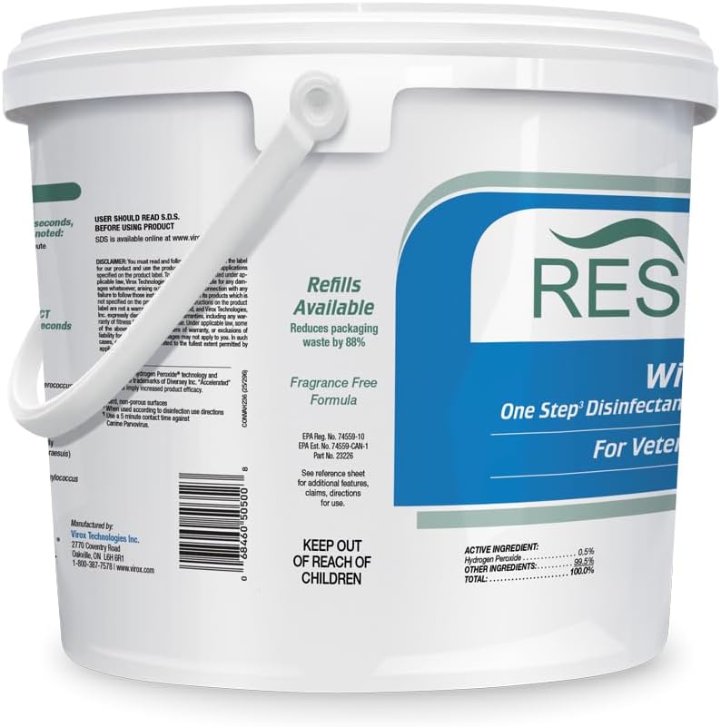REScue One-Step Disinfectant Cleaner & Deodorizer Wipes for Vet Use – Cleaner for Kennels, Litter Boxes, Vet Offices, Pet Grooming Surfaces – Extra Large, 160-Count Wipes Bucket (1 Pack)