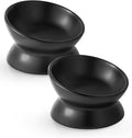 LoeJan Elevated Cat Food Bowl, 5 Oz Ceramic Raised and Tilted Water Bowl, Anti Vomiting and Protect Pets' Spines Dishes for Small Dog, Fat Faced Cat, Kitten (Black, 2 Pack)