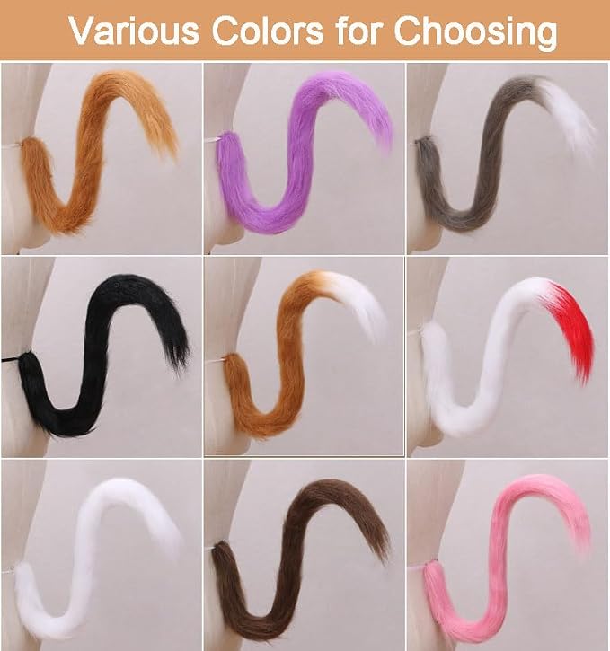 Cat Tail Cosplay 31.5" Long Plush Animal Tail for Halloween Party Fancy Dress Costume Accessories