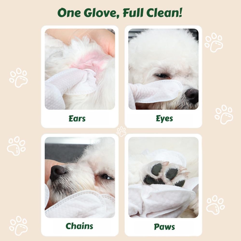 10-Pack Pet Cleaning Glove Wipes with Lid | Extra Thick Dog & Cat Grooming Gloves | Rinse-Free Bath Wipes with Coconut, Aloe, Corn & Jojoba for Odor Control & Daily Care
