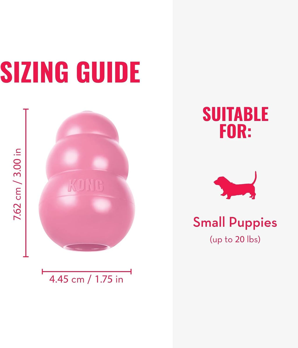 KONG Puppy, Natural Rubber Teething Chew Toy, for Small Puppies, Pink | Gentle Natural Teething Rubber Toy, Stuffable for Treats & Built for Chewing & Fetch with Growing Puppies