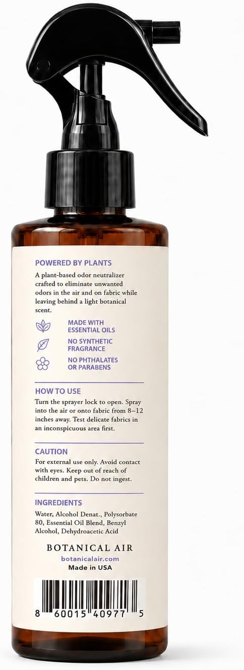 Plant-Based Odor Eliminator Spray – Natural Essential Oil Air Freshener for Home, Bathroom, Fabrics & Pet Areas – 8 oz (Lavender Sage)