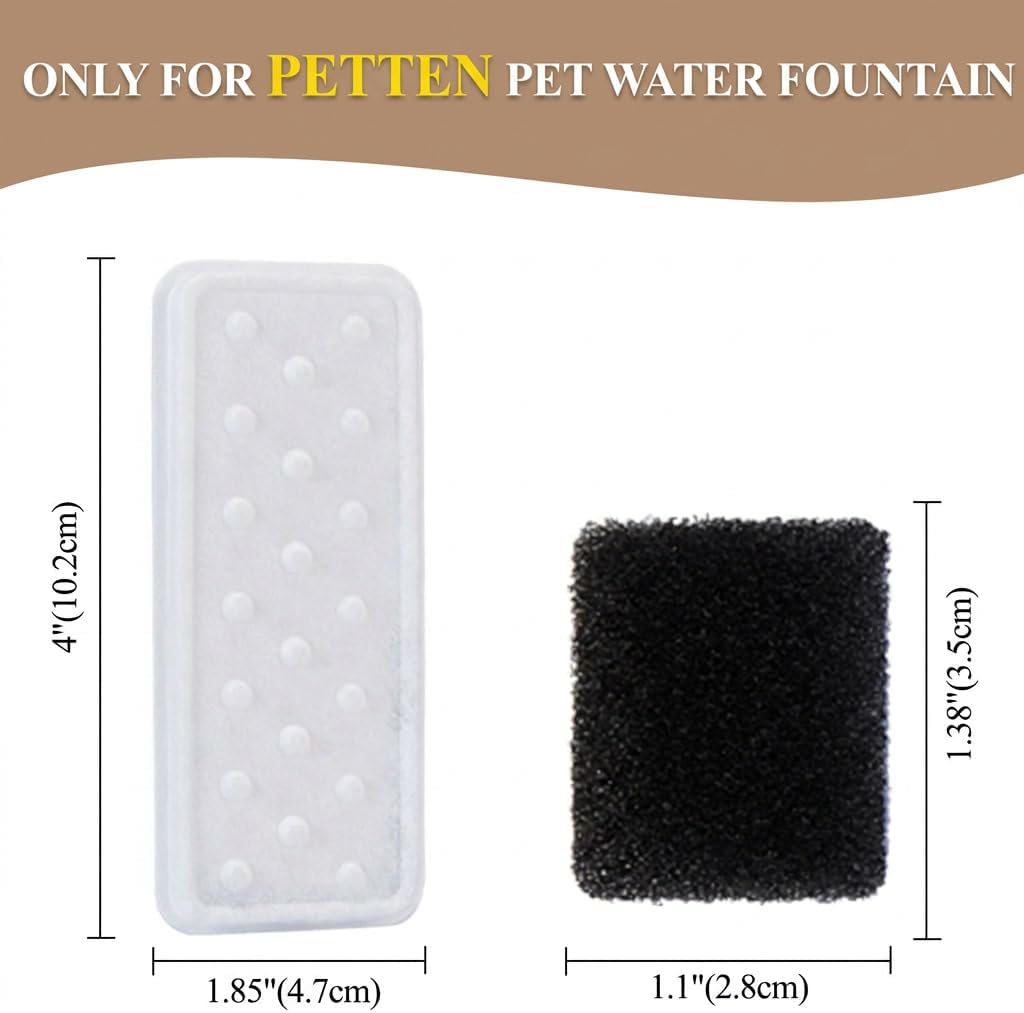 PETTEN Cat Water Fountain Filters,12 Pet Fountain Filter：6 Carbon Filters & 6 Sponges Filters Set for 80oz/2.4L Ultra-Quiet Pet Water Fountain for Cats/Small Dog