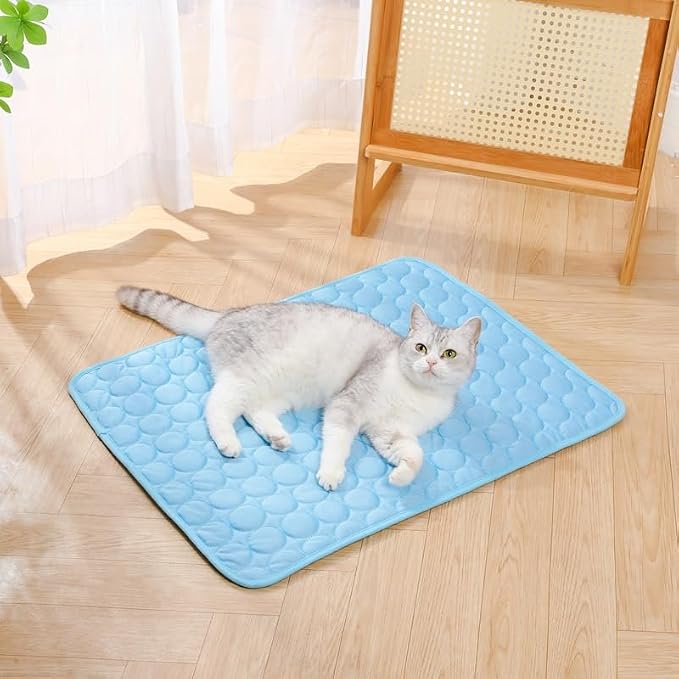 Pet Cooling Mat, ICY nap Dog mat, Portable Washable Ice Silk Cooling Pad for Dogs Cats, Breathable Foldable Mat for Large Small Dogs, Summer Cool Mat for Kennel Floor Car Sofa(Blue,Medium)