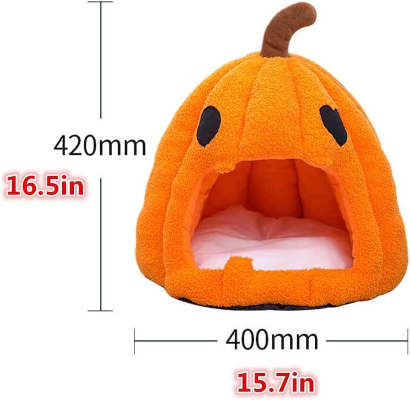 Cute Pumpkin Cat Bed for Indoor Cats Cat House Tent (Orange, 16 Inch)