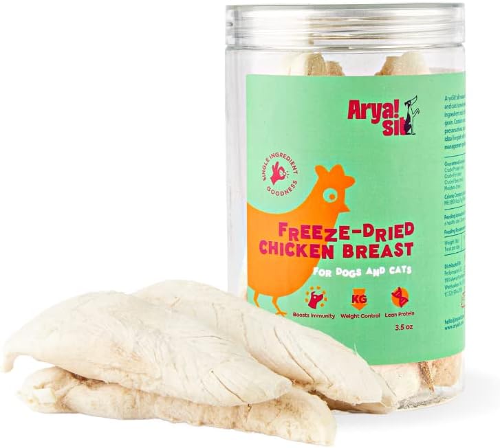 Arya Sit! - Freeze-Dried Single Ingredient Treats (Chicken Breast) for Dogs and Cats - Lean Protein · Grain‑Free & Low‑Calorie · Great for Sensitive Tummies & Weight Control