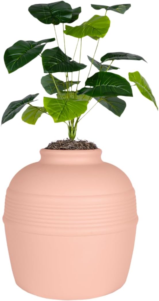 Good Pet Stuff Original Hidden Litter Box Planter, Decorative Cat Litter Enclosure, Carbon Filter, Faux Plant, Round Design, Easy to Clean, Base Kit, Broad Leaf Philodendron, Blush Coral
