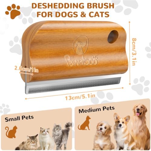 Pawaboo Deshedding Brush for Dogs&Cats, Wood Dog Hair Removal Comb, 5.1inch