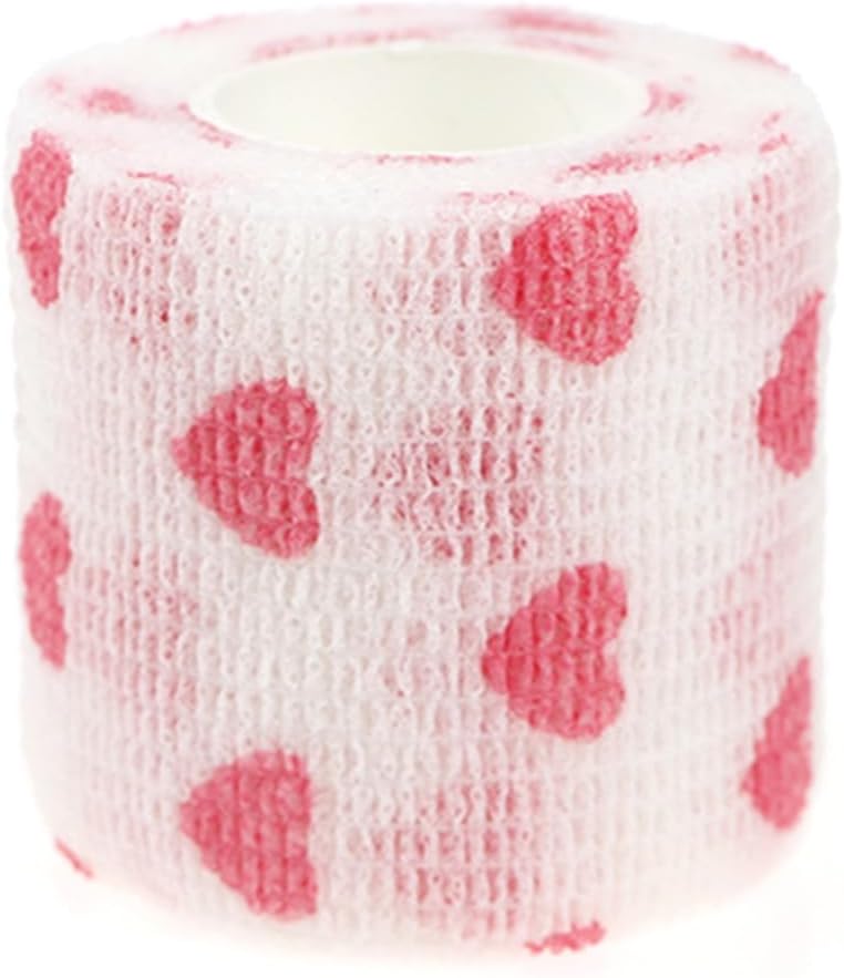 Self Adhesive Bandage Wrap Animal Cohesive Bandage Self Adherent Wrap First Aid Tape for Dogs Cats Horses Birds & Wrist Healing Ankle Sprain (2 Inch Pink White Set 6 Rolls)