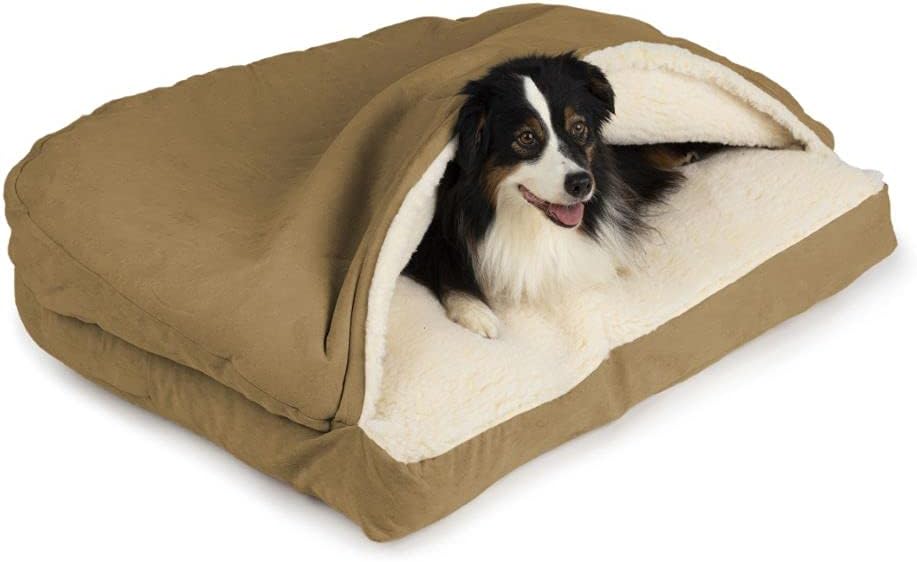 Snoozer Rectangle Cozy Cave Dog Bed, Hooded Dog Bed, Camel (XL)