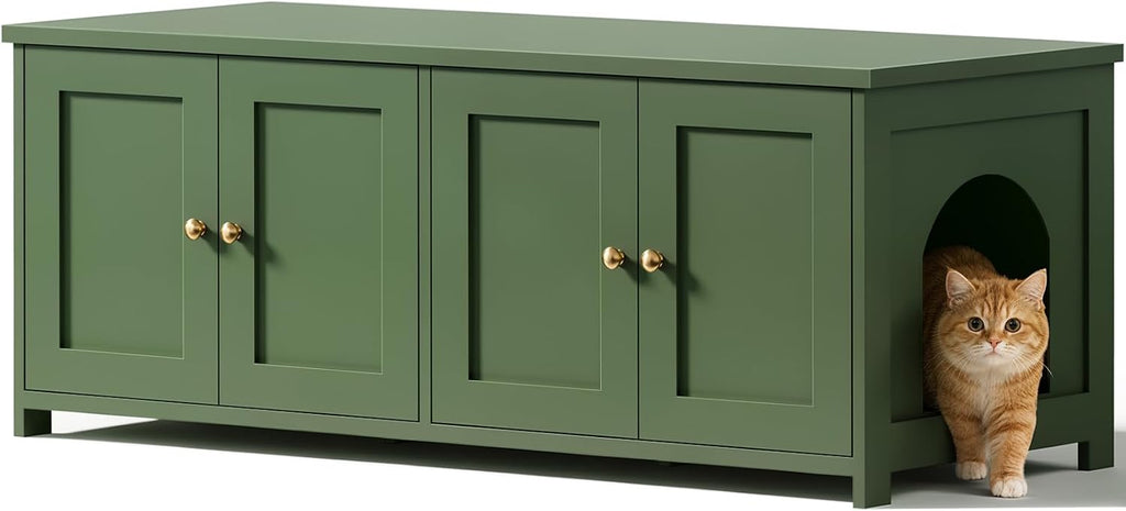 47.5" L Cat Litter Box Enclosure Furniture for 2 Cats, TV Stand, Green
