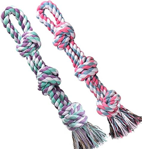 UPSKY 2 Pack Dog Rope Toys, Heavy Duty Dog Chew Toy for Aggressive Chewers | Indestructible Pet Toys, Natural Cotton, Dog Tug Toys for Boredom, Teeth Clean, for Medium to Large Breed Dogs