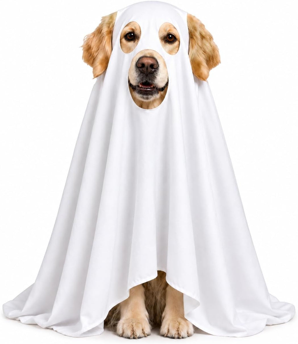 Halloween Ghost Dog Costume Glow Eyes Breathable Outfit for Medium Dogs