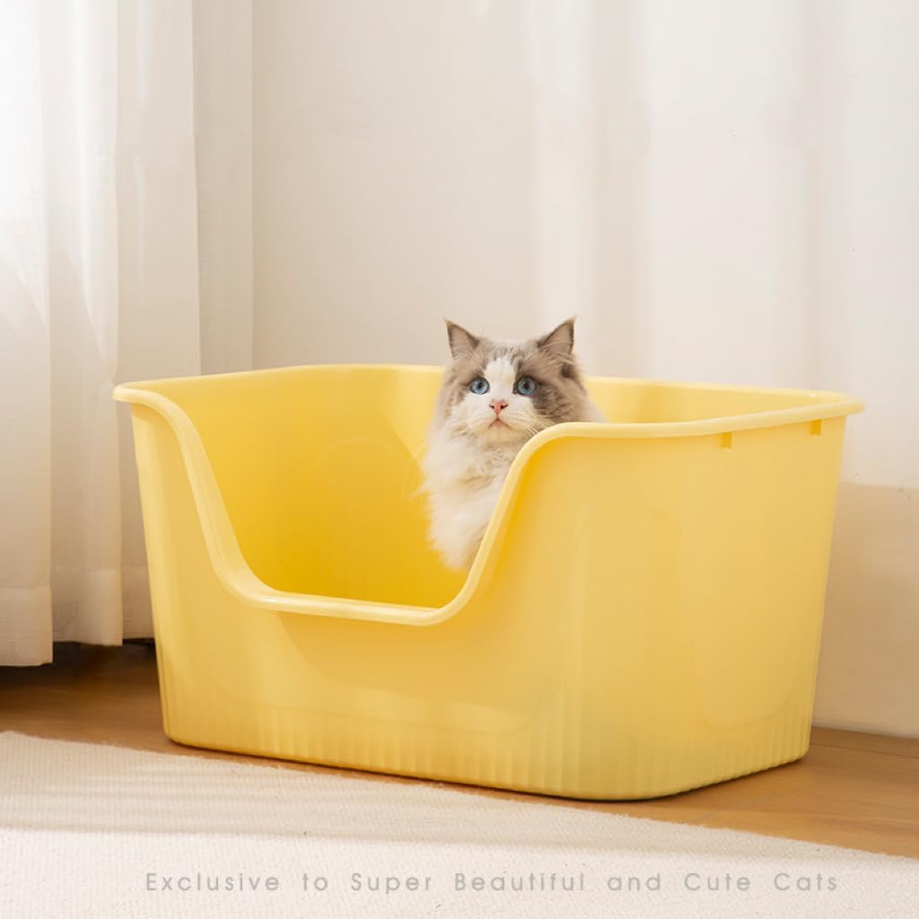 Extra Large Litter Box with High Sides 25.27" Lx17.83 Wx13.11 H,Anti-Splashing,Tool-Free Assembly,Multi Kitty Cat Litter Box,Jumbo (Yellow)