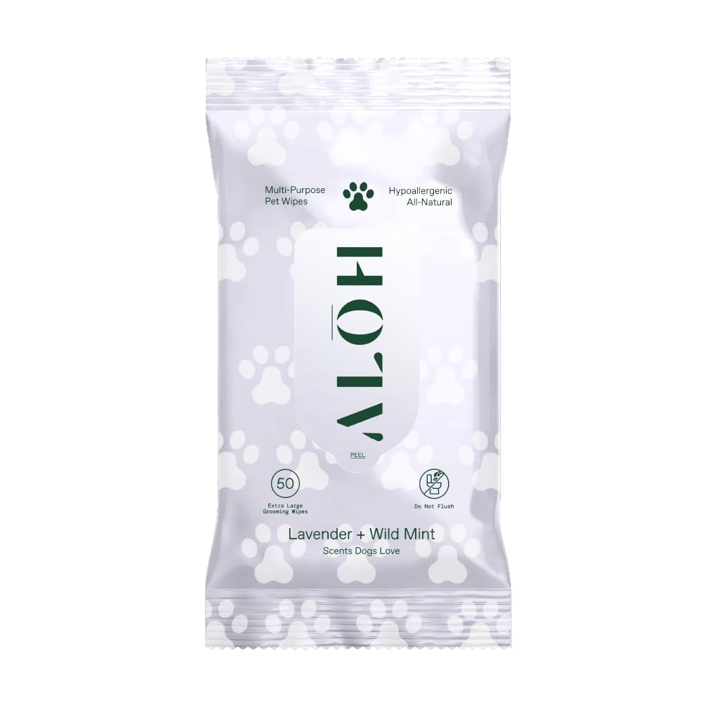 ALŌH Hypoallergenic Pet Wipes for Dog, Lavender & Wild Mint, All-Natural | Grooming & Cleaning Wipes for Paws, Butt, Face & Body - Sensitive Skin Safe with Coconut & Avacado Oil - 50 Wipes