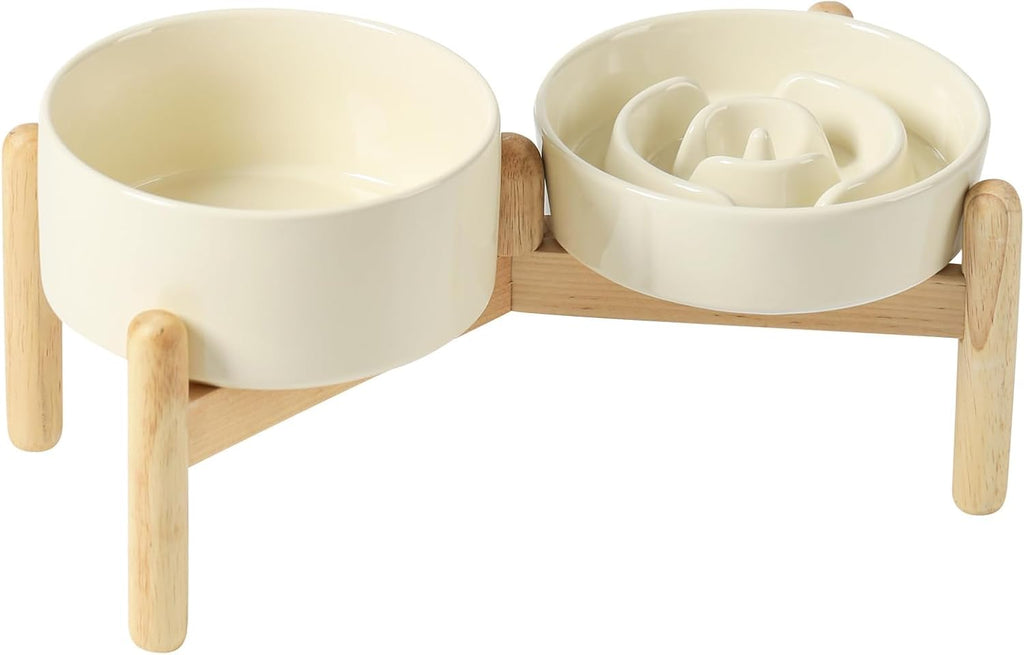 Havniva Elevated Slow Feeder Dog Bowls, 6.1 in Ceramic Slow Feeder Bowl Set