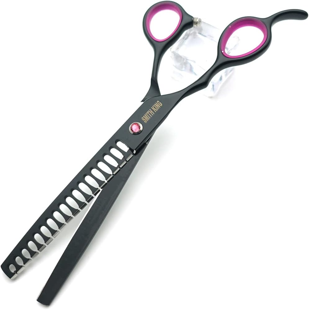 7.0 inches Professional Dog Grooming Scissors Set Straight & thinning & Curved & chunkers & comb 5pcs in 1 Set for left-handed & right handed Black