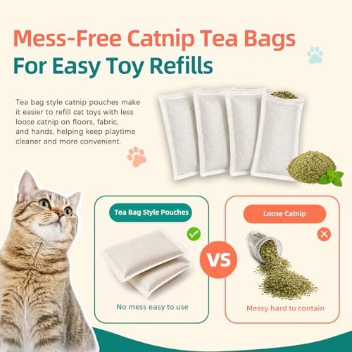 (10-Pack) Refillable Catnip Kicker Toy Kits, Natural Catnip Tea Bags for Cats, 9g Catnip Pouches, Non-Woven Mess-Free Cat Toy Refills, Additive-Free, Vacuum Sealed, Total 90g