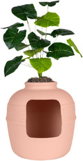 Good Pet Stuff Original Hidden Litter Box Planter, Decorative Cat Litter Enclosure, Carbon Filter, Faux Plant, Round Design, Easy to Clean, Base Kit, Broad Leaf Philodendron, Blush Coral