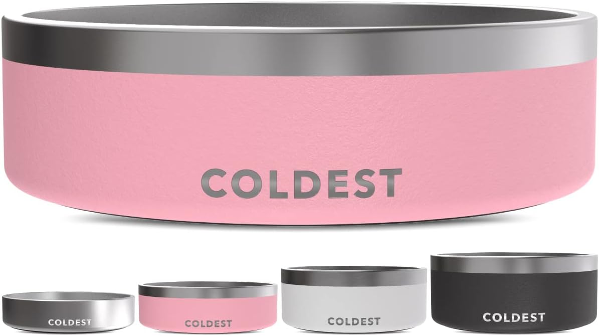 Coldest Dog Bowl - Anti Rust Metal, Non Slip, 3 Layers Insulated Stainless Steel Dog Bowls - Spill Proof & Heavy Duty - Water Bowl for Dogs, Cats & Pets, Dish Washer Safe (42 oz,Cotton Candy Pink) 