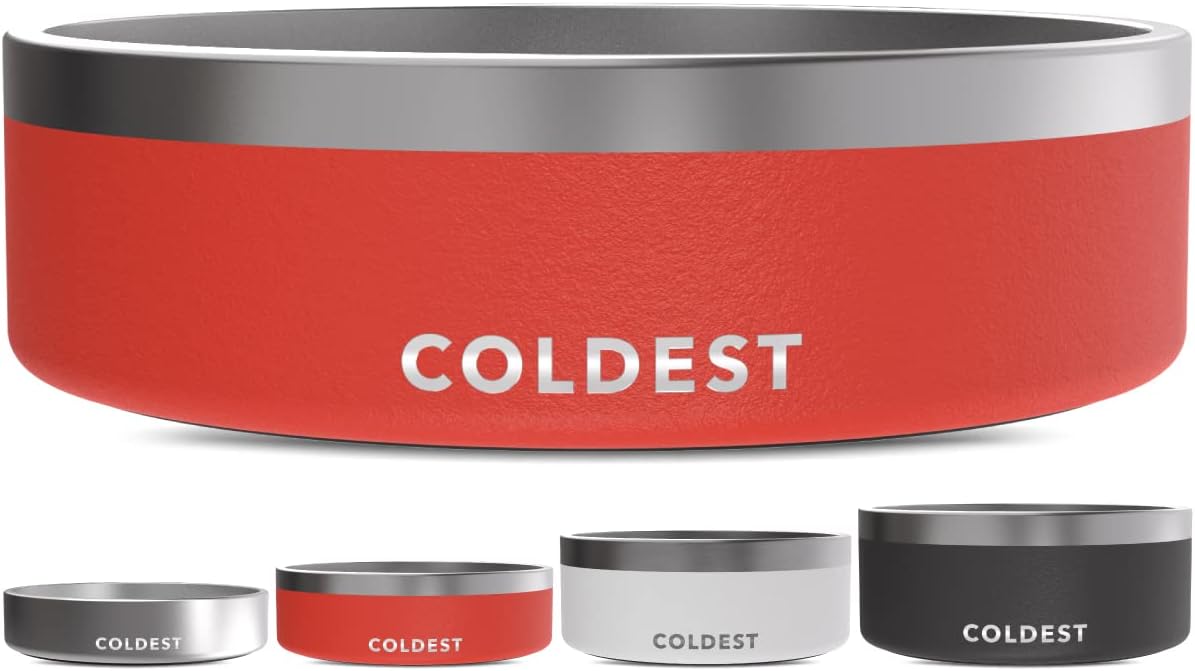 Coldest Dog Bowl - Anti Rust Metal, Non Slip, 3 Layers Insulated Stainless Steel Dog Bowls - Spill Proof & Heavy Duty - Water Bowl for Dogs, Cats & Pets, Dish Washer Safe (42 oz, Crimson Red) 