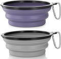 Dog Bowl Large Pet Collapsible Bowls, 2 Pack Collapsible Dog Water Bowls for Cats Dogs Portable Pet Feeding Water Dish for Walking Parking Traveling with 2 Carabiners (Large, Purple & Concrete Gray)