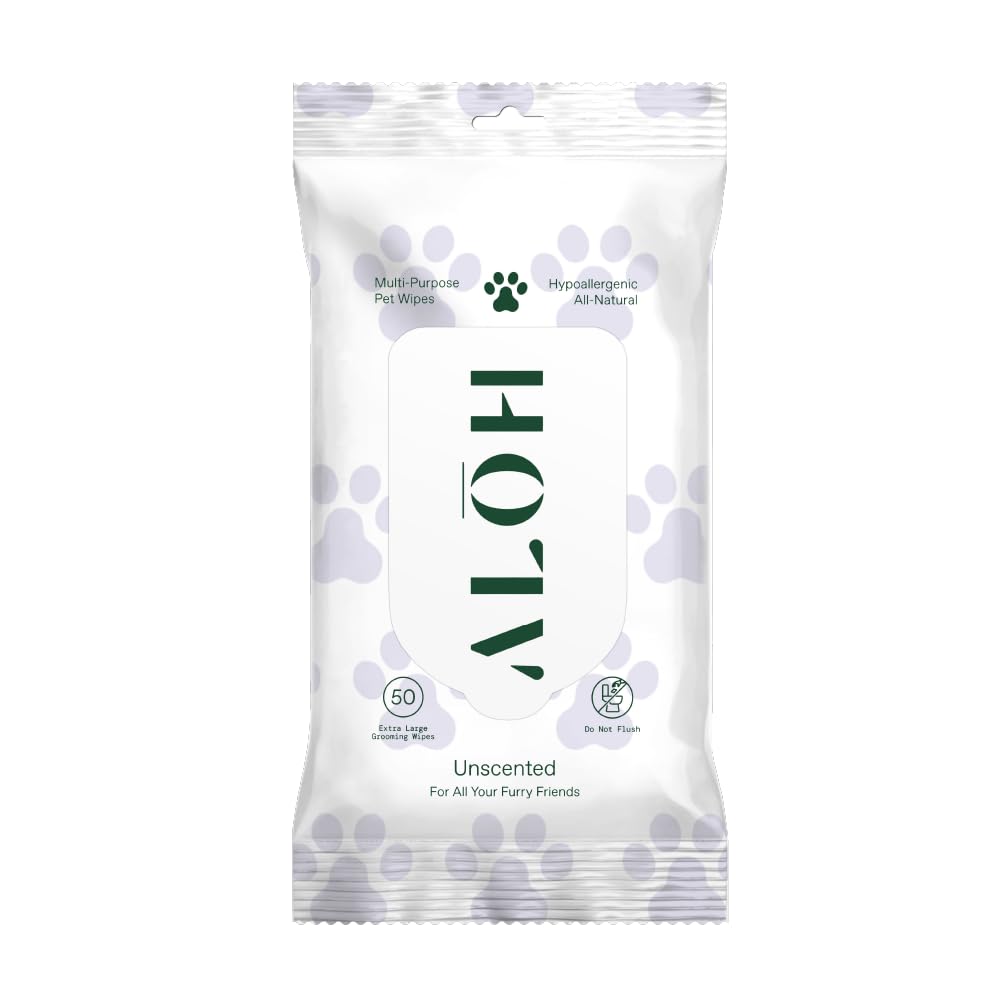 ALŌH Hypoallergenic Multi-Purpose Pet Wipes, All-Natural & Unscented | Grooming & Cleaning Wipes for Paws, Butt, Face & Body - Sensitive Skin Safe with Coconut & Avacado Oil - 50 Wipes
