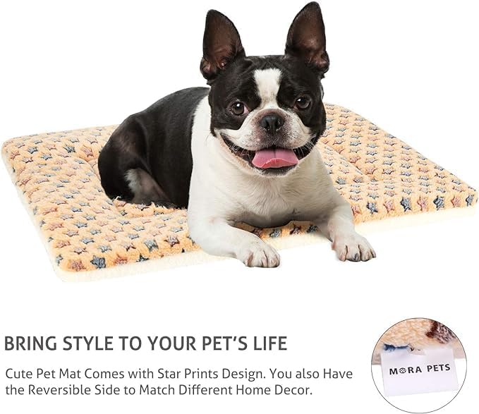 Mora Pets Dog Crate Pad Bed Ultra Soft Pet Mat Star Print Brown 35 x23 Inch