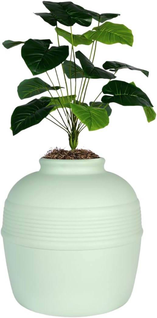 Good Pet Stuff Original Hidden Litter Box Planter, Decorative Cat Litter Enclosure, Carbon Filter, Faux Plant, Round Design, Easy to Clean, Base Kit, Broad Leaf Philodendron, Mint Green