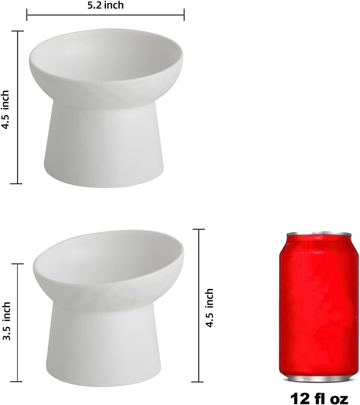 Elevated Cat Bowls, 15° Tilted Ceramic Raised Cat Food and Water Bowl Set, Whisker-Friendly Porcelain Pet Feeder Dishes for Indoor Cats and Small Dogs,White,5.2 Inch,1 Pack