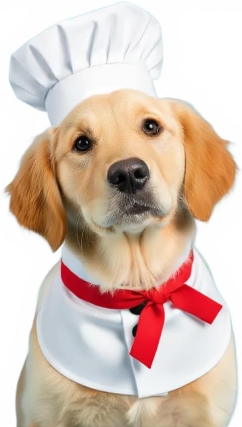 Dog Halloween Costumes, Cute Chef Costume Chef Hat Culinary Wear Clothes for Pet Dog, (2PCS Set) Large