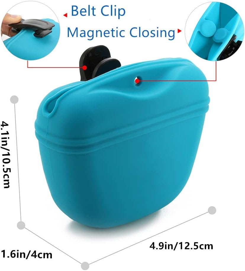 RoyalCare Silicone Dog Treat Pouch-Small Training Bag-Portable Dog Treat Bag for Leash with Magnetic Closure and Waist Clip airtight sealed - 2pieces [US Design Patent] 