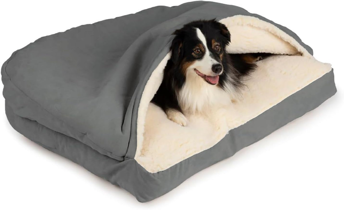 Snoozer Rectangle Cozy Cave Dog Bed, Hooded Dog Bed, Anthracite (S)