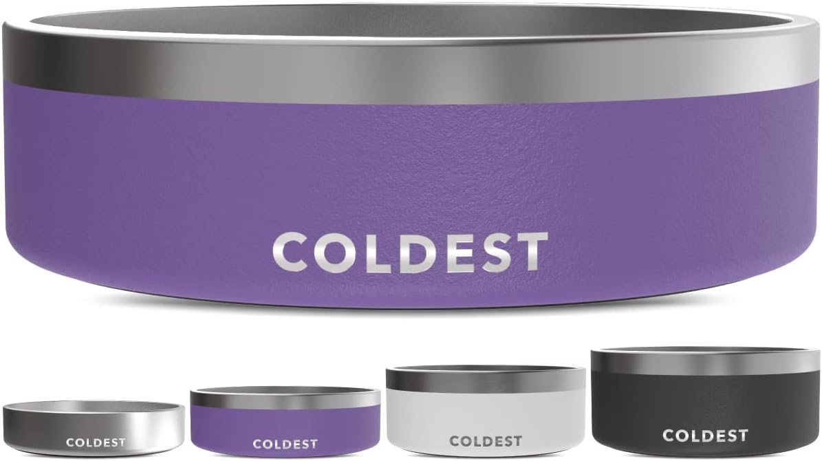 Coldest Dog Bowl - Anti Rust Metal, Non Slip, 3 Layers Insulated Stainless Steel Dog Bowls - Spill Proof & Heavy Duty - Water Bowl for Dogs, Cats & Pets, Dish Washer Safe (42 oz, Galaxy Purple) 