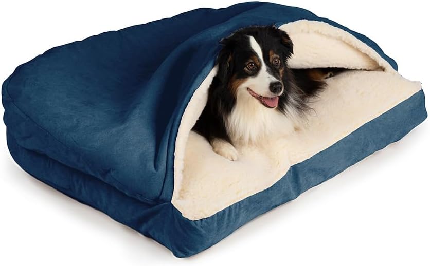 Snoozer Rectangle Cozy Cave Dog Bed, Hooded Dog Bed, Sapphire (S)