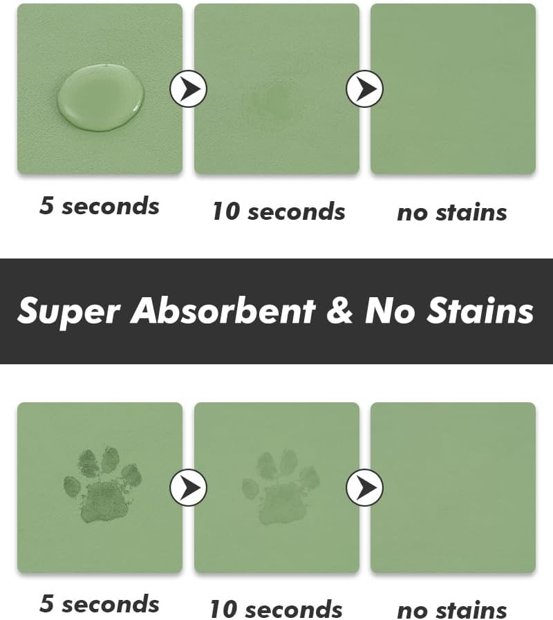 MontVoo Absorbent Dog Food Mat-Dog Mat for Food and Water Bowl | Quick Dry Pet Dish Mat, No Stains & Easy Clean Cat Rug for Messy Drinkers Cat Accessories Pet Supplies, 12"x19", Green