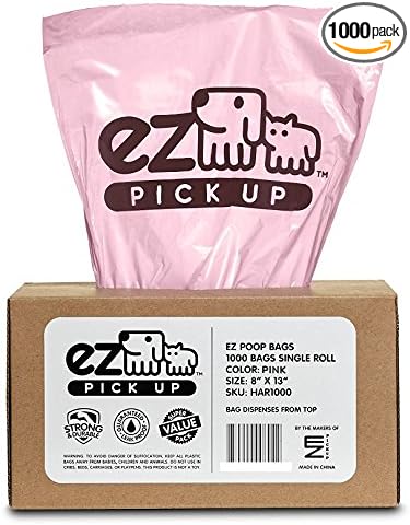 1000 Pet Waste Disposal Dog Poop Bags EZ Pick Up Bag | pink, large size 8"x13", doggy clean up poopy training bags