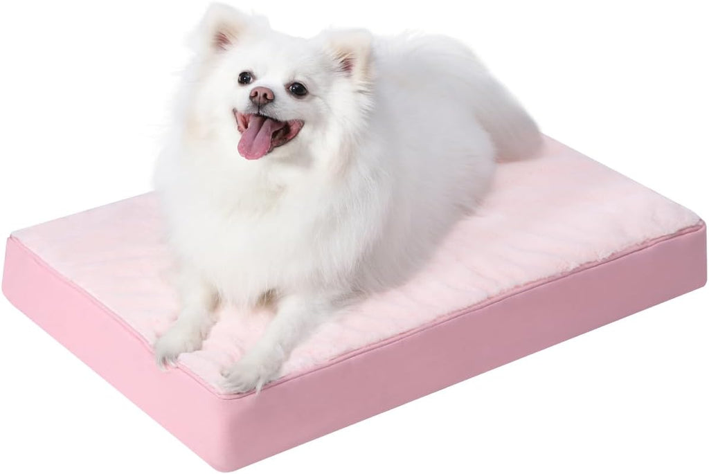 KSIIA Orthopedic Dog Bed for Small Dogs with Waterproof Lining, Pink, 23x17